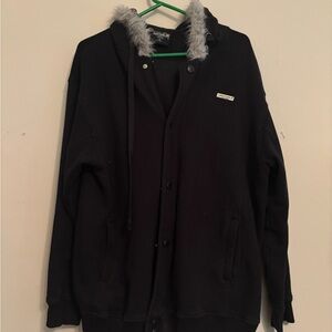 Vtg Y2K South Pole Black Hooded Jacket with Faux Fur Trim